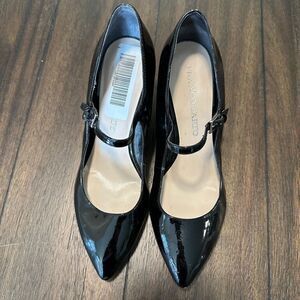 Franco Sarto Patsy black Faux Patent Leather Mary Jane Wedges size 7